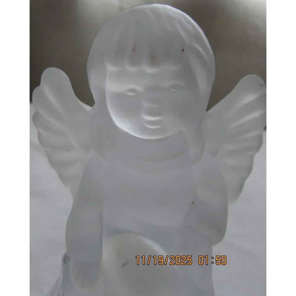 Frosted Angel bell clear glass church Christmas